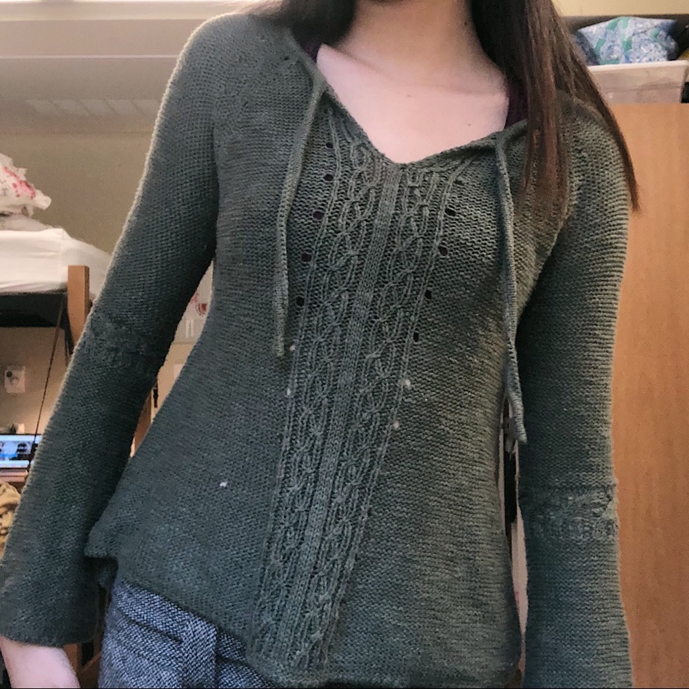 Hollister Olive Green Knit Flare-Sleeve Sweater